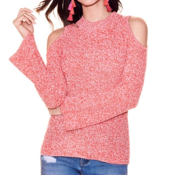 New York and Company Cutout Cold-shoulder Knit Sweater Size L Red/White - Picture 1 of 3